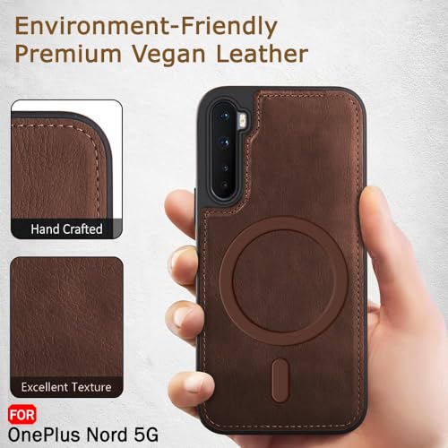 Image of TheGiftKart Genuine Leather Finish Back Cover Case for OnePlus Nord 2020 | ShockProof Design | Raised Edges for Camera & Screen Protection | Stunning Minimalist Design Case (MagSafe Compatible, Brown)