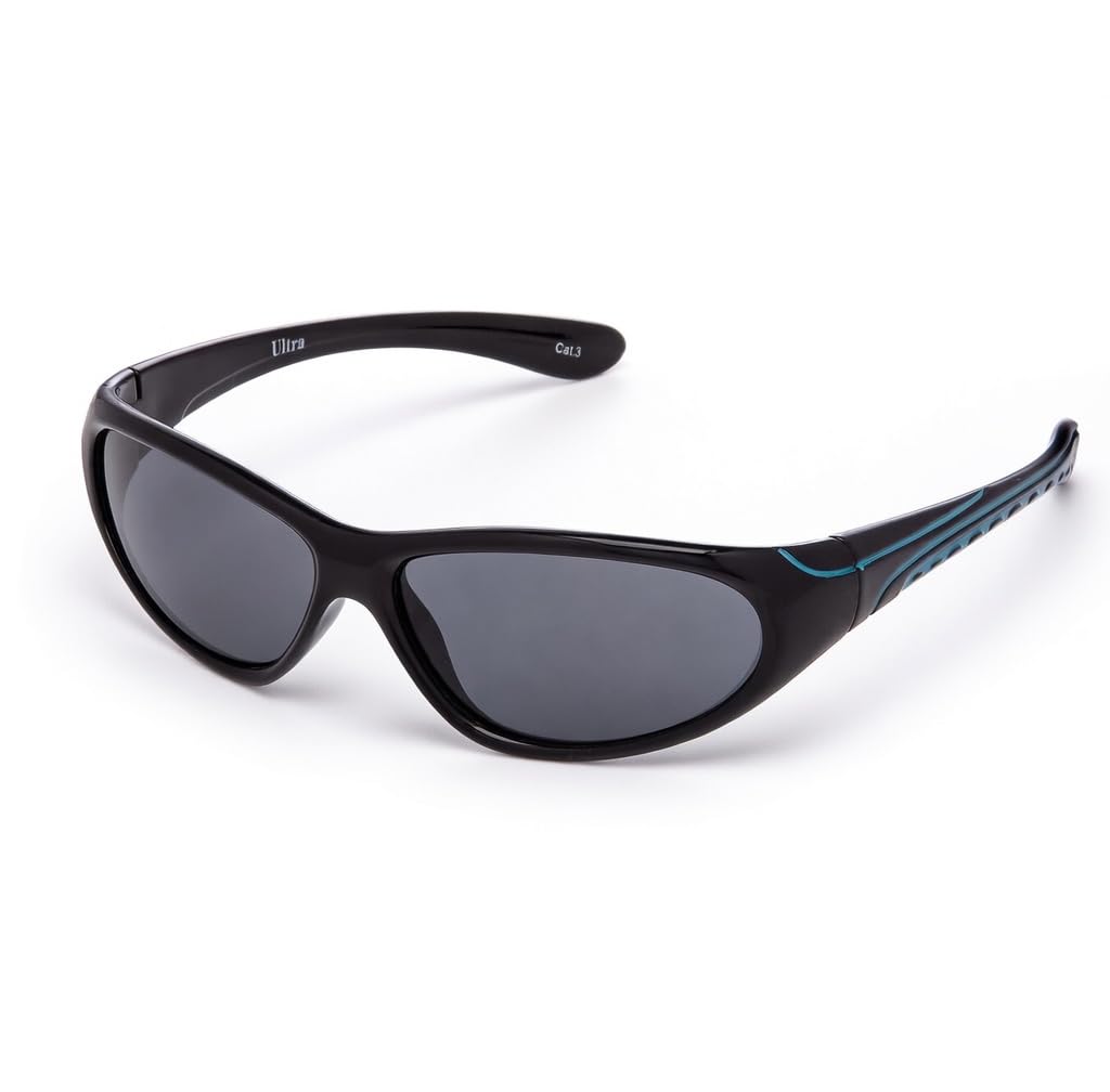 Ultrabyeasypeasystore Boys Black With Blue Stripe Ultra Black And Blue Childrens Wraparound Sports Style Sunglasses Uv400 Protection Girls Kids Shades Uva Uvb Glasses Durable Frame Unisex Recommended Age 3 To 10 Years