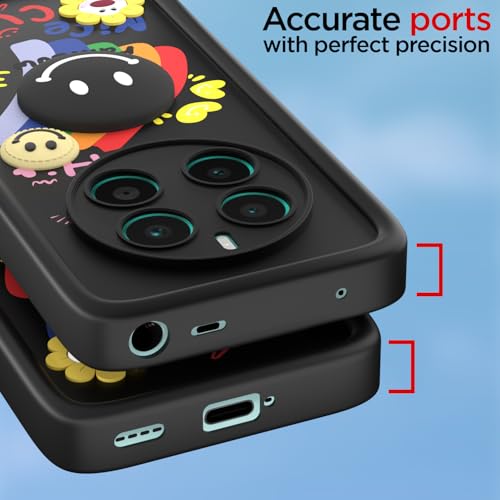 Image of Pikkme Back Cover for Realme 12 Plus 5G / P1 5G / Narzo 70 5G / 70 Pro 5G | Soft Silicone| Cute Rainbow Smile & 3D Cartoon Flower Design | Shockproof Raised Camera Protection Bumper Case (Black)