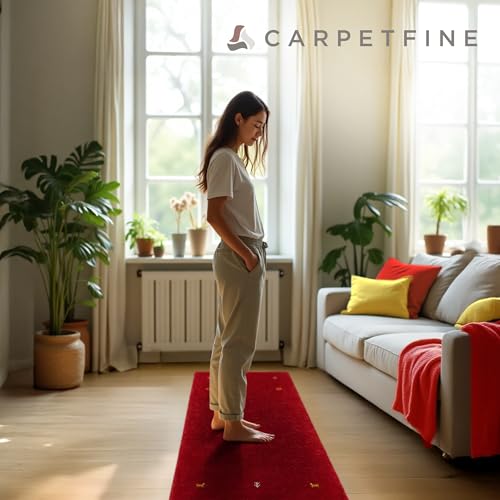 carpetfine Wollteppich Gabbeh Uni Läufer Rot 80x300 cm | Moderner Teppich für Wohn- und Schlafzimmer