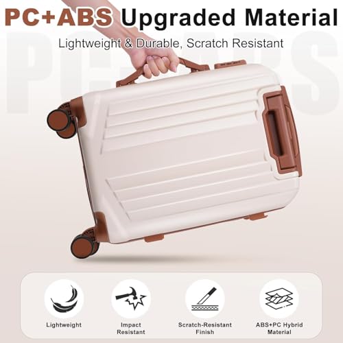 Image of Hoteel Luggage Sets 3 Piece, 4-Year Warranty, Carry-On Luggage with Dual-Spinner Wheels, PC+ABS Hardside Suitcase Set with TSA Lock, Large Checked Travel Suitcases, Beige(20 /24 /28)