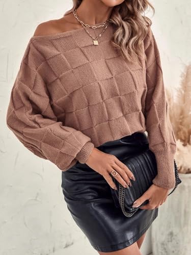 SISKIN Womens Sweaters Pullover,Womens Casual Long Batwing Sleeve Sweater,Knit Checkered Sweater for Women,Crew Neck Sweaters4