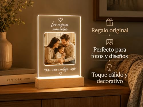 Miniatura 5 de Seribas Ase De Madera Con Luz Led Cálida Para Placa Acrílica 5 Mm, Soporte Luminoso Usb Con Interruptor, Base Decorativa Para Fotos, Diseños Personalizados, Regalos Y Decoración De Escritorio