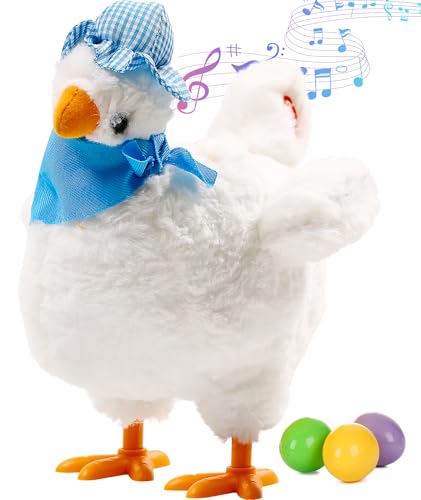 AOSUYOU Singing Egg Laying Chicken Toy - Electric Plush Interactive Toy for Kids Easter Holiday Birthday Gift,White