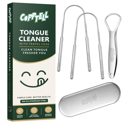 Image of Stainless Steel Tongue Cleaner (3 pieces, 2 U-shaped and 1 single handle) with Travel Case | Rustproof Tongue Scraper for Fresh Breath, Bad Breath Removal & Daily Oral Care for Men & Women