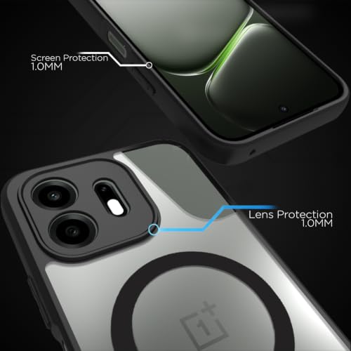 Image of RIGGEAR Shockproof Sleek Hybrid Armor Magnetic Back Cover Case Compatible with MagSafe Accessories for OnePlus N6 5G (Clear PC + Black TPU Bumper)