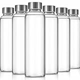 Epica Clear Glass Bottles with Lids, 18oz Resuable Glass Water Bottles for Juicing with Stainless Steel Cap to store Milk, Smoothie, etc., 100% Leak Proof, Durable and Dishwasher Safe (Set of 6)