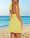 Mini Dresses for Women Summer 2026 Sexy Halter Sleeveless V Neck Backless Y2K Side Slit Ruffle Trim Hem Cocktail Party Bodycon Mesh Dress Yellow XS