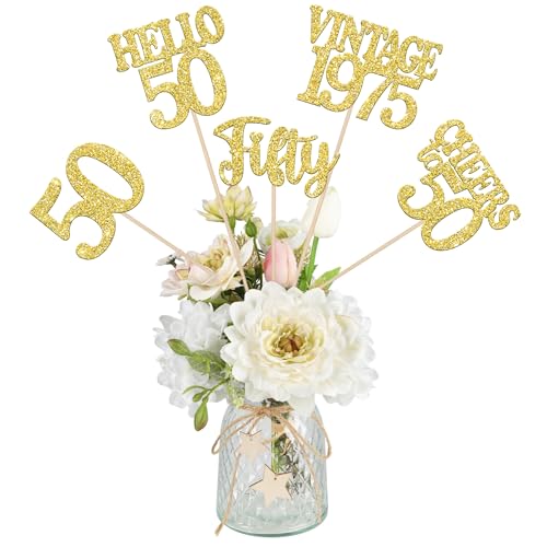 Happy 50th Birthday Centerpiece Sticks Gold