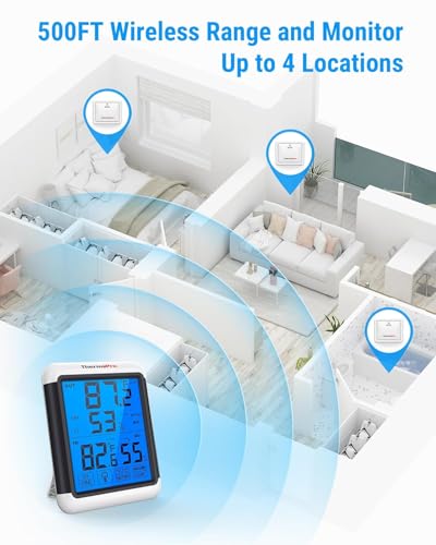 Image of LABART ThermoPro TP65 Digital Wireless Hygrometer Indoor Outdoor Thermometer Wireless Temperature and Humidity Monitor with Jumbo Touchscreen and Backlight Humidity Gauge, 200ft /60m Range