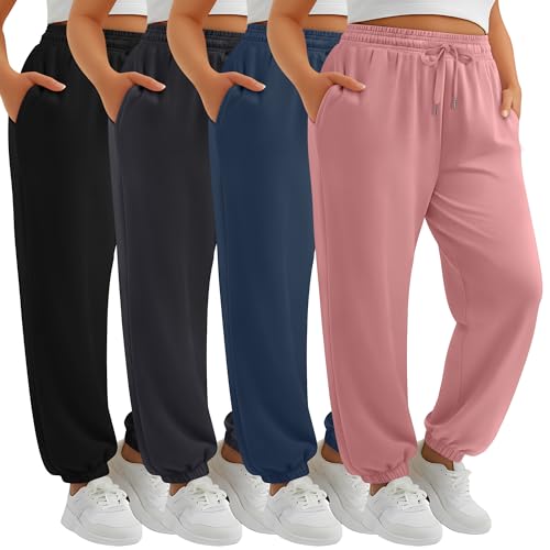 JoyMotion 4 Pack Women's Plus Size Sweatpants, Drawstring Loose Fit