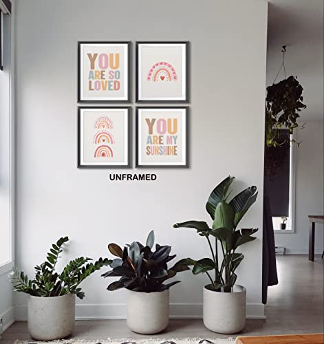 Inspirational Quote You Are So Loved Boho Rainbow Poster Prints For Home Kids Girls Room Playroom Nursery Classroom Decor,Boho Colorful Decorations Prints Wall Art Unframed 4Pcs 8X10 Inches #TOP1