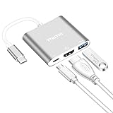 USB C to HDMI Adapter TVASTIC USB C Hub with HDMI+USB 3.0+USB C 3.1 Power Delivery Port 4K UHD Display USB Type C HDMI Adapter Compatible Samsung S8/Note8, MacBook, Chromebook Pixel More(Silver)