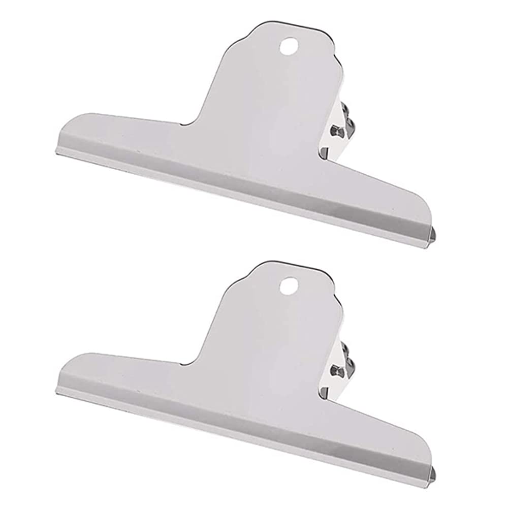 2Pcs Large Bulldog Clip Stainless Steel Binder Paper Clamps Metal Hinge Clips for Home Kitchen Office School (12cm Bulldog Clip X 2)
