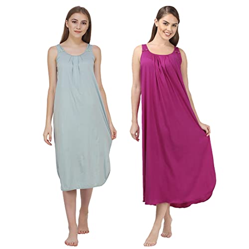 Image of BLAZON Women's Cotton Hosiery Solid Maxi Nighty Slip (Pack of 2) Available Sizes: S, M, L, XL, 2XL, 3XL, 4XL, 5XL
