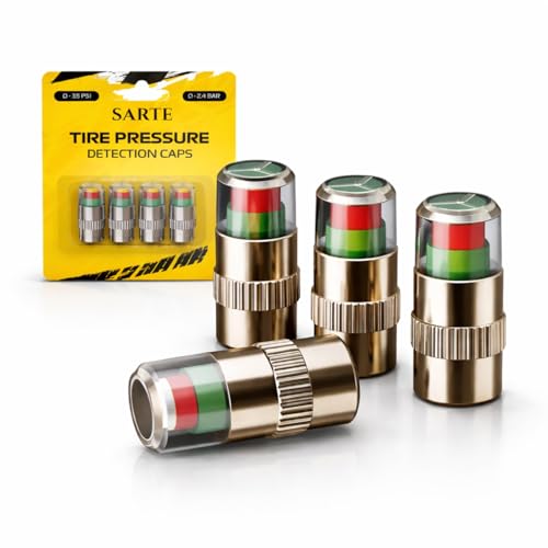 Image of SARTE Car Tyre Pressure Indicator Valve Caps for Bikes & Cars Visual Air Pressure Alert (Green /Yellow /Red) Leak-Proof Design Universal Fit Pack of 4
