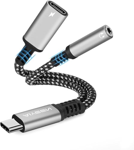 leizhan 2-in-1 USB C - 3.5mmヘッドフォン・充電アダプター、Type-C PD 3.0急速充電ポート - AUXオーディオジャック、60W急速充電ケーブル - グレー