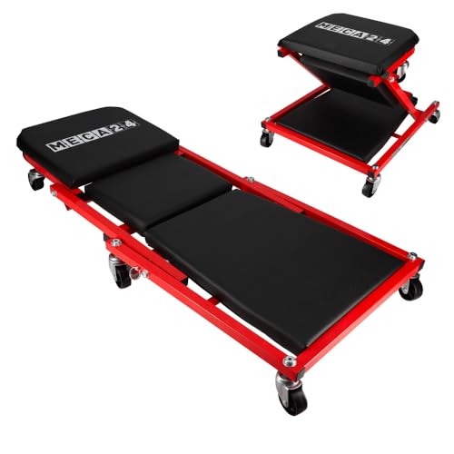 MECA24 Chariot de Garagiste et siège de mécanicien - Chariot de Visite mécanicien Pliable – 2en1 Planche et siège - 6 Roues pivotantes