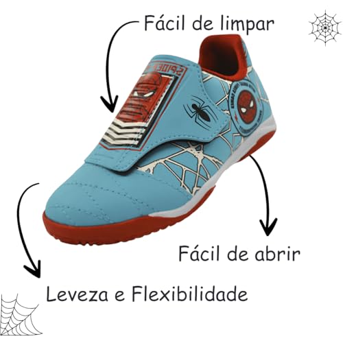 Chuteira Tênis Infantil Juvenil Dray Super-Herói Aranha Spider Azul Celeste (Azul Celeste, BR, Crian
