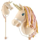 BIECO Cheval Bâton Enfant Licorne Aurora | Hobby Horse | Cheval à roulettes Bois | Jouet B...