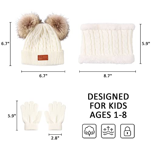 Image of Yuoahcn Kids Winter Beanie Hat Scarf Gloves Set Knit Warm Toddler Winter Cap Gloves Neck Warmer for Boys Girls 1-8 Year