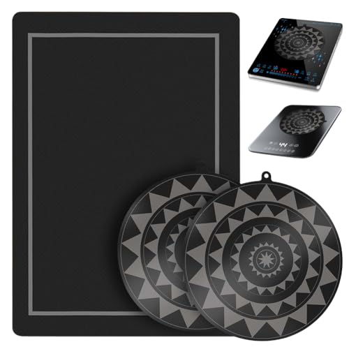 3 Stück Induktionsmatte, Extra Decke Kochfeld Abdeckungsset, Elektroherd-Abdeckmatte, Glasabdeckung für den Herd, Abdeckung für flache Herdplatten für die meisten Induktionsherde, 25x35cm + Ø 24cm x2