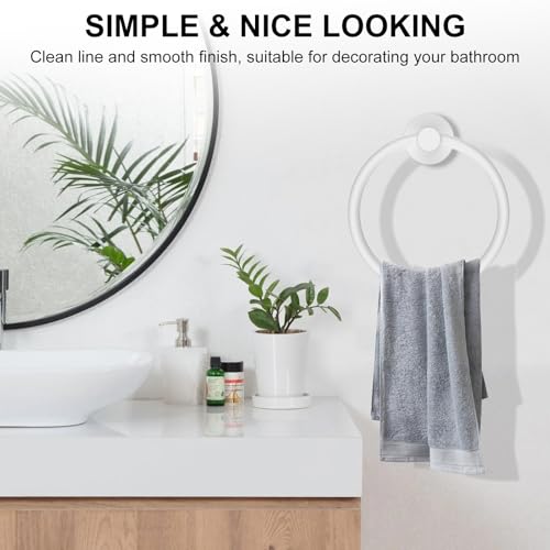 Image of SetSail Towel Holder for Bathroom Wall Screw-in White Towel Ring Stainless Steel Hand Towel Holder Heavy Duty Towel Hanger for Bathrooms