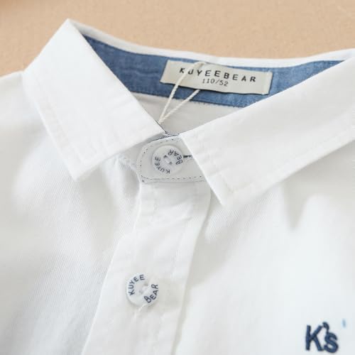 Boys Cotton Button Down Shirt, Long Sleeve, Regular Fit, White, Collar Style, Big Kid3