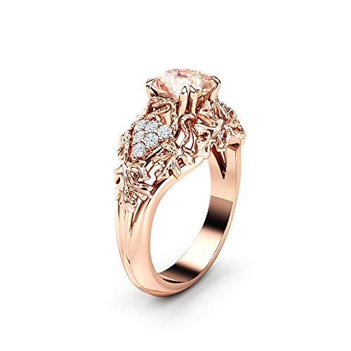 Morganite Engagement Ring Rose Gold Ring Art Deco Engagement Ring