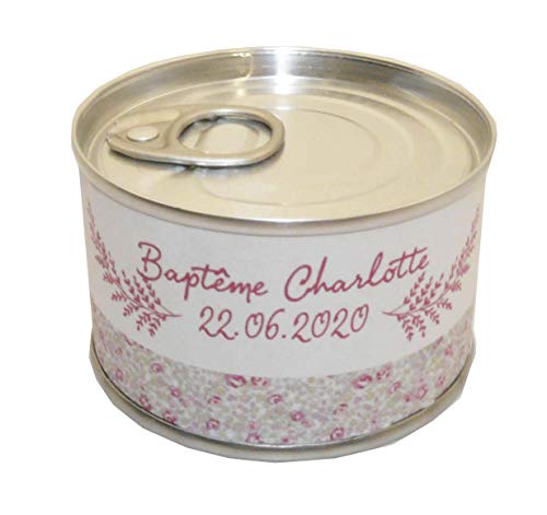 lot de 4 Boîte à dragées PAPILLONS BOITE DE CONSERVE personnalisée avec votre photo et votre texte pour bapême couleur bleu - ballotin à dragées design...