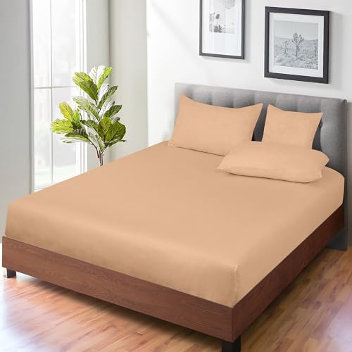 Image of ROYALE LINENS 300 Thread Count 100% Long Staple Combed Cotton Fitted Sheet California King - Super Soft Deep Pocket Bottom Sheet - Fitted Sheets Only - Elastic Sheets (Cal King, Sand)