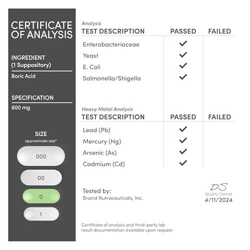 boric acid suppositories 600mg vaginal suppository 60 count supports vaginal ph balance odor control usp medical grade fine powder easy dissolve third party tested by double wood