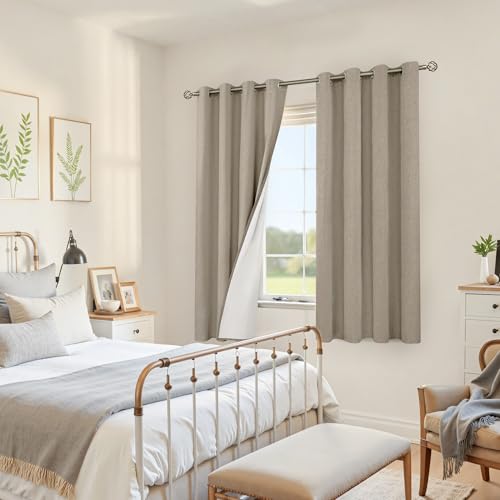 Image of YoungsTex Taupe Linen Blackout Curtains for Bedroom 63 Inches Long, Tan Burlap Thermal Insulated Drapes Room Darkening with Grommet for Living Room Window, 2 Panels, 52 X 63 Inch