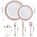 WELLIFE 175 Pieces Rose Gold Plastic Plates,Rose Gold Dinnerware Set Include: 25 Dinner Plates 10.25