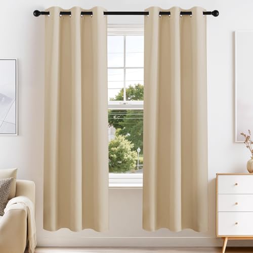 Image of PONY DANCE Beige Window Curtains - Home Decoration Solid Window Treatments Room Darkening Thermal Insulated Blackout Draperies Panels for Living Room, 42 by 72 inches, Biscotti Beige, 1 Pair