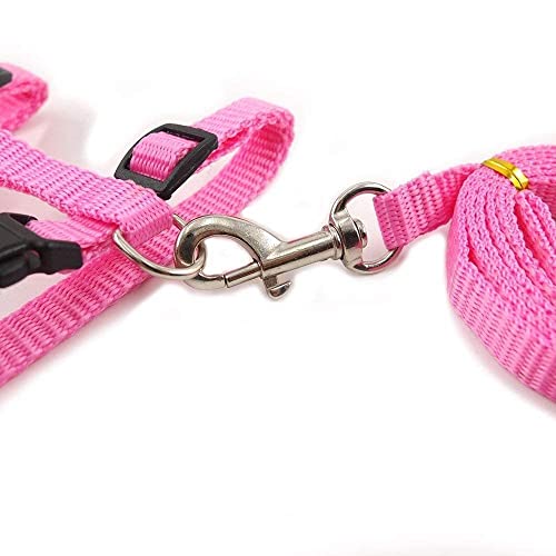 Image of Cat & Small Pet Nylon Strap Collar with Adjustable Walking Harness Leash Pet Walking for Kitten- Plain (Pink)