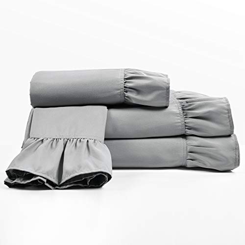 Image of Lush Decor Reyna Ruffle Sheet Set, 6 Piece Set, Queen, Dark Gray - Soft & Comfortable Sheets With Ruffles - Classic Elegant Bed Sheet Set - Traditional, Modern Farmhouse, Glam, & Cottage Bedroom Decor