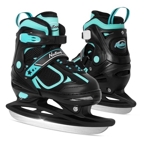 Nattork Nattork Ice Skates for Kids, Boys and Girls, Hockey Lace-Up Adjustable Skates Soft Padding and Reinforced Ankle Support for Beginners Teal Medium (1-4 US)