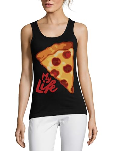Camiseta de tirantes para mujer de algodón negra Pizza is My Life