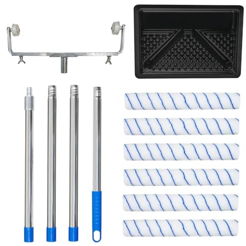 TINMAGI Juego de Rodillos de Pintura de 45cm, Rodillo Pintura Pared, 6 Mangas de Rodillo de Pintura de Microfibra, Varilla Extraíble 160cm, Marco Ajustable, Bandeja Grande, para Paredes y Techos