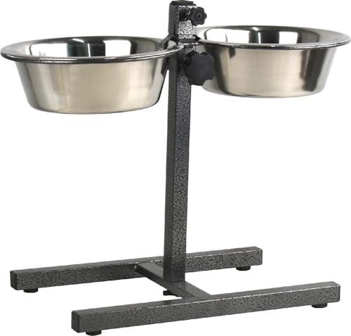 Catergold - Double Dog Bowl with Stand 16cm Adjustable Height 30cm Non-Slip 2 Bowls Dishwasher Safe Stainless Steel Pet Feed Diner Set for Dog Cat