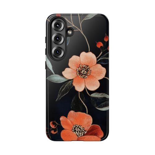 Coque Samsung S25 Plus floral brodé orange rigide antichoc