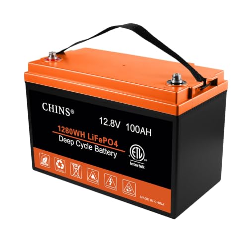 CHINS LiFePO4 Battery 12V 100AH Lithium Battery - Built-in 100A BMS with Low-Temp Protection, 2000~5000 Cycles, Perfect for Trolling Motors, Solar System, Marine, RV, Boat and Off-Grid etc.