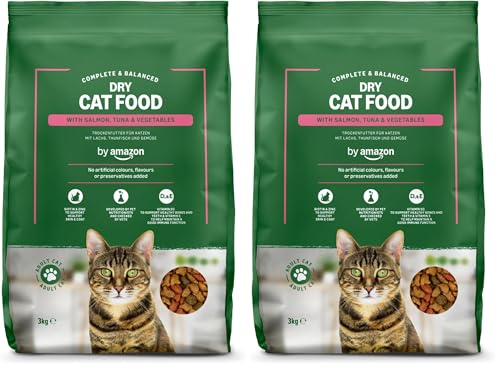 by Amazon - Alimento seco Completo para Gatos Adultos con Salm√≥n, at√∫n y Verduras, 1 Pack de 3 kg (Paquete de 2)