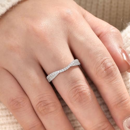 Wuziwen 925 Sterling Silver Cubic Zirconia Rings for Women Curved Half Eternity Ring Wedding Band for Her Stackable Anniversary4