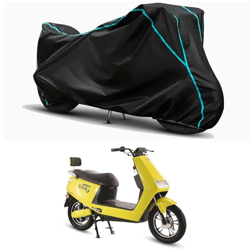 Image of Waterproof Bike Body Cover Compatible for | Hero Electric Eddy | Taffeta Fabric, Sky Piping Design, Bottom Elastic Fit | Dustproof, Sun UV & Rain Protection for All Weather.