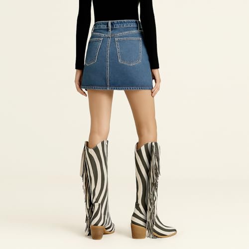 Image of KiutSymo Cowgirl Fringe Boots For Women White Tassels Cowboy Boots Knee High Pointed Toe Western Boots