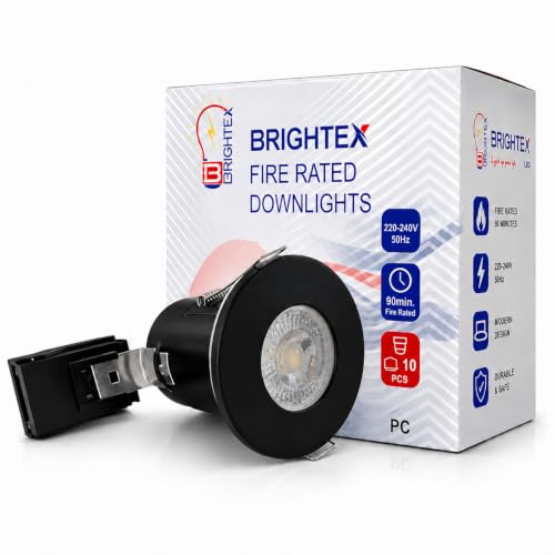 Image of Brightex, Fire Rated Downlights,Matt Black 90 Minute Fire Rated Recessed Ceiling Spotlights, GU10 Downlight Fittings, Modern Durable Black Recessed Spot Lights, 220-240V, Bulb not Included