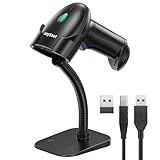 Barcode Scanner with Stand, Bluetooth and Wireless Barcode Scanner, Inventory 2D 1D QR Code Scanners for Computer POS, Handheld CMOS Image Bar Code Reader for Warehouse Library Supermarket