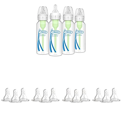 Image of Dr. Brown’s Natural Flow® Anti-Colic Options+™ Narrow Baby Bottles & Natural Flow® Level 2 Narrow Baby Bottle Silicone Nipple & Natural Flow® Level 1 Narrow Baby Bottle Silicone Nipple